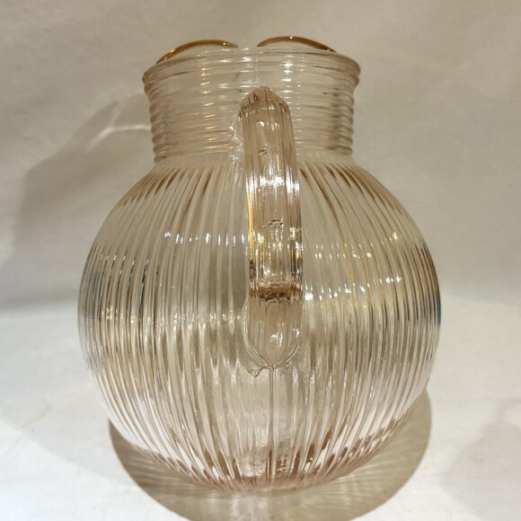 VTG Hazel Atlas Pink Glass Ribbed Ball Orb Pitcher 80 oz Ice Guard Lip Spout - Picture 6 of 7